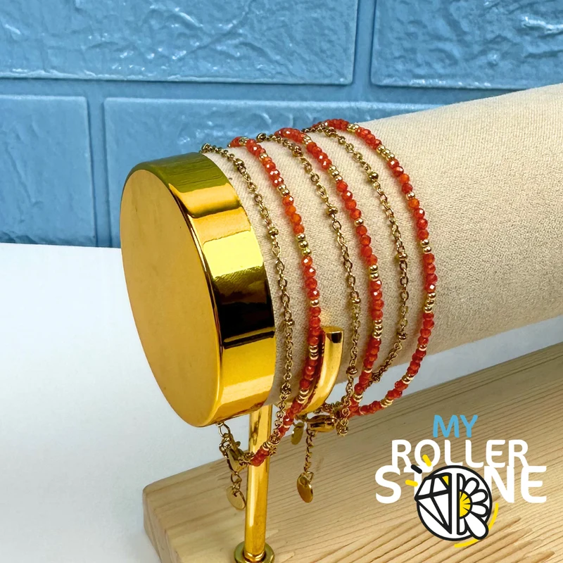 Pulsera de doble fila de acero inoxidable y perlas