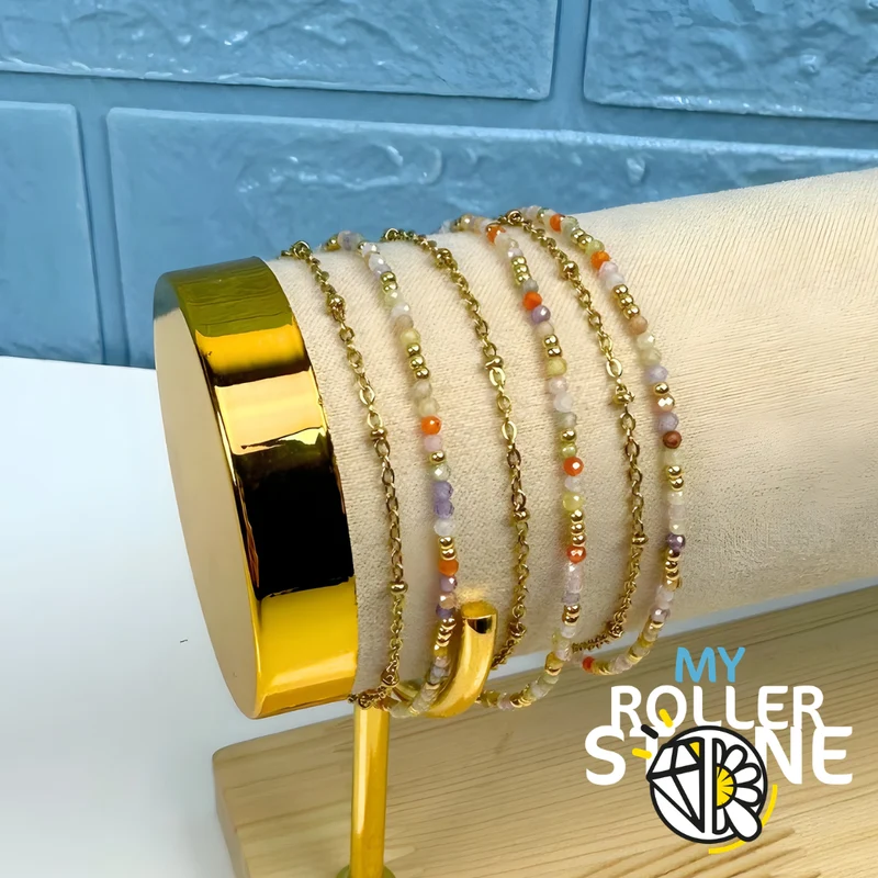 Pulsera de doble fila de acero inoxidable y perlas