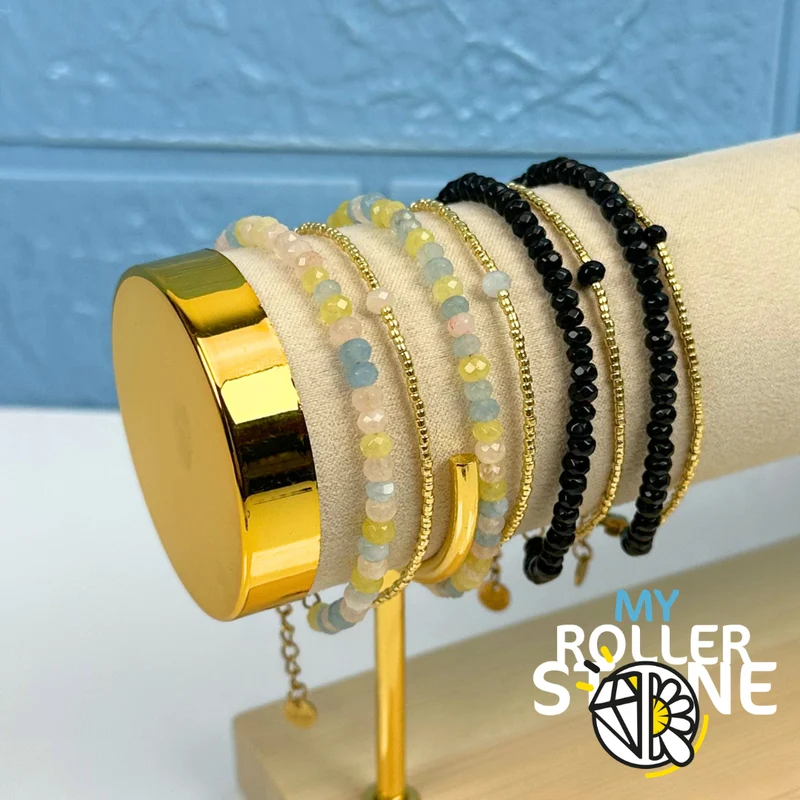 Pulsera de doble fila en morganita u ónix negro.