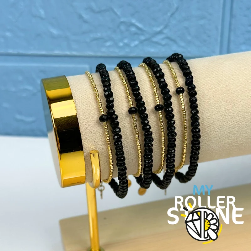 Pulsera de doble fila en morganita u ónix negro.
