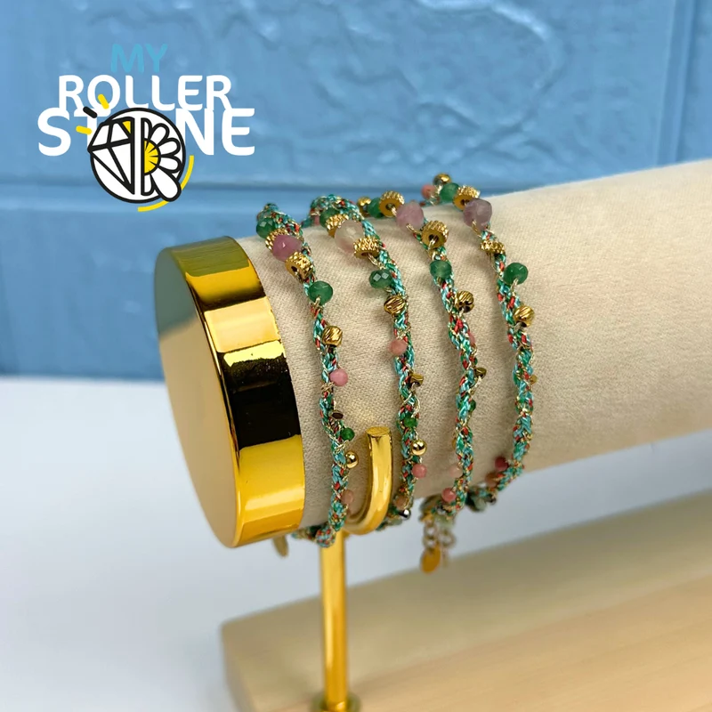 Pulsera bohemia tejida con piedra natural