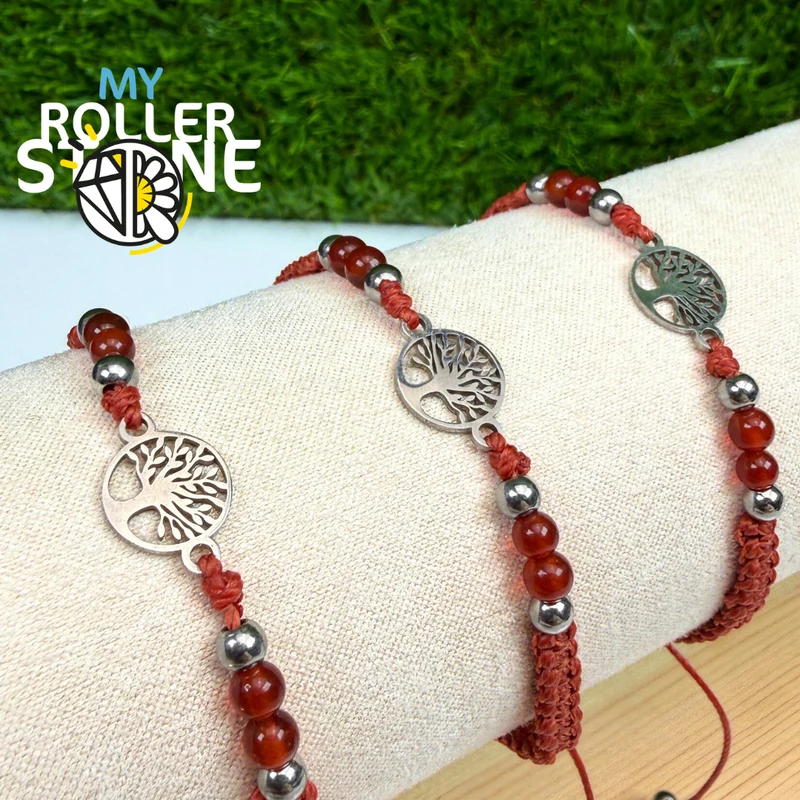 Pulsera trenzada ajustable con árbol de la vida y ágata.