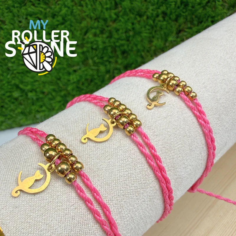 Pulsera de gato con cordón encerado de acero inoxidable
