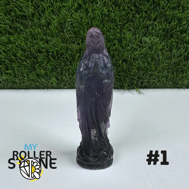 Estatuilla de la Virgen María de fluorita arcoíris