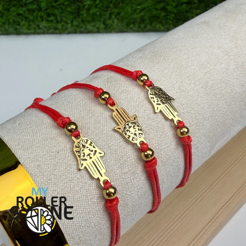 Pulsera con forma de mano de Fátima, acero inoxidable chapado en oro.