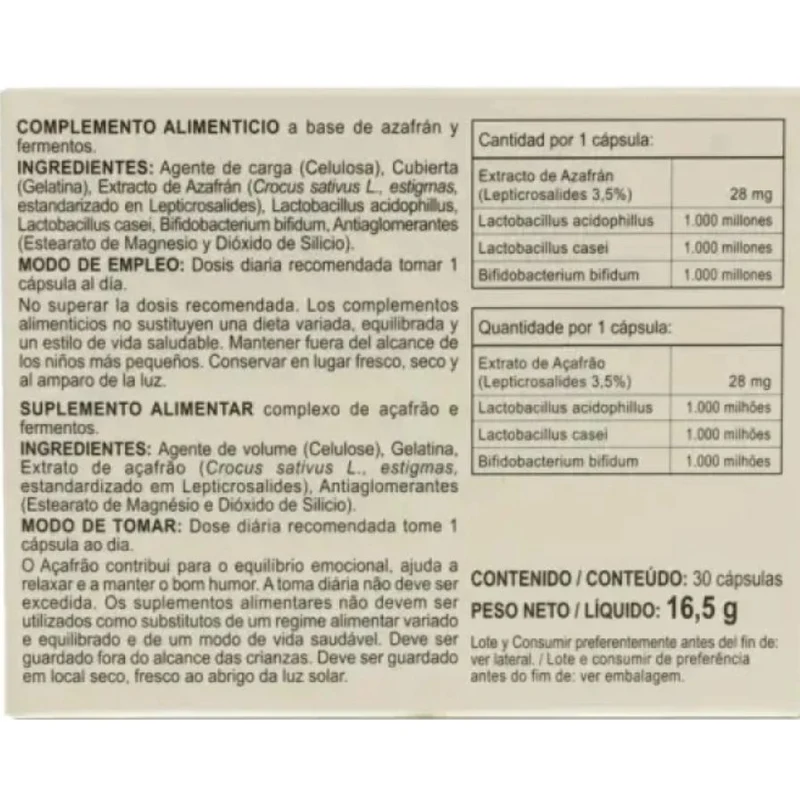 Azafrán Plus 30 Cápsulas | Integralia