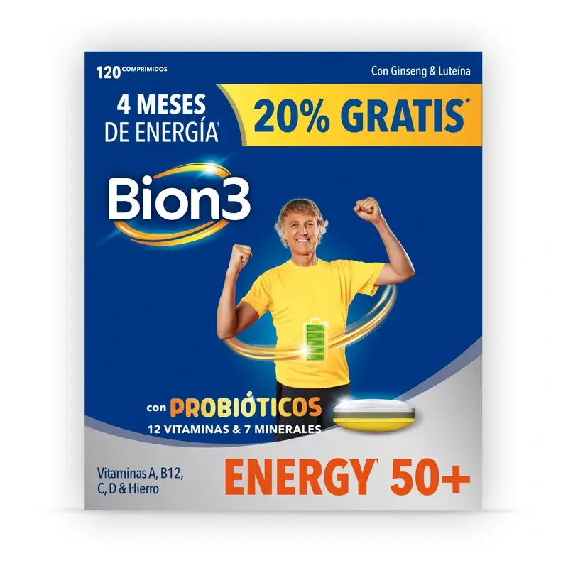 Bion3 Energy 50+ Multivitamínicos Con Probióticos, 120 comprimidos