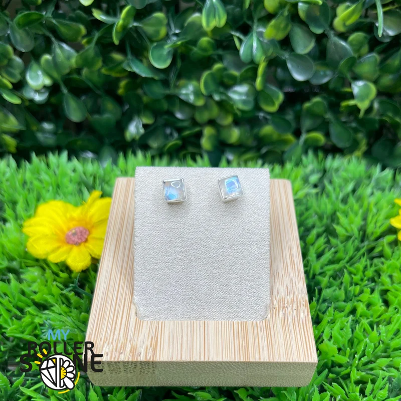 Pendientes cuadrados de piedra lunar arcoíris n.º 5