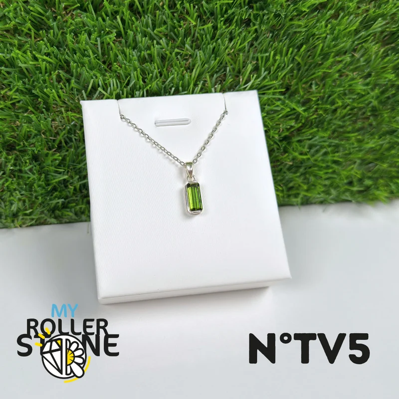 Colgante de turmalina verde (verdelita), plata de ley 925 #5