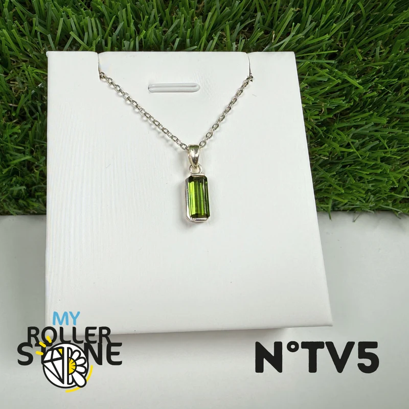 Colgante de turmalina verde (verdelita), plata de ley 925 #5