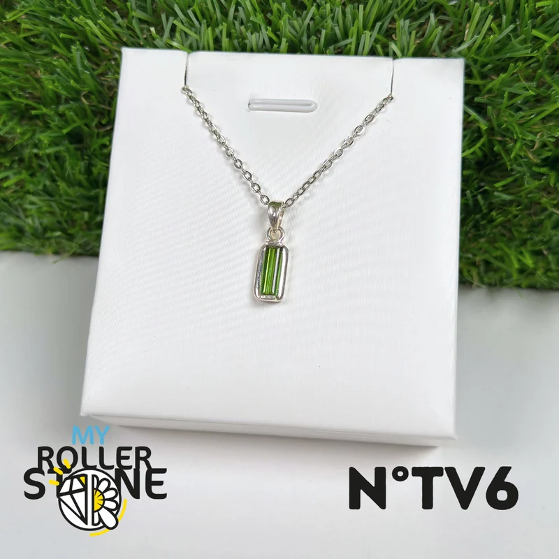 Colgante de turmalina verde (verdelita), plata de ley 925 #6