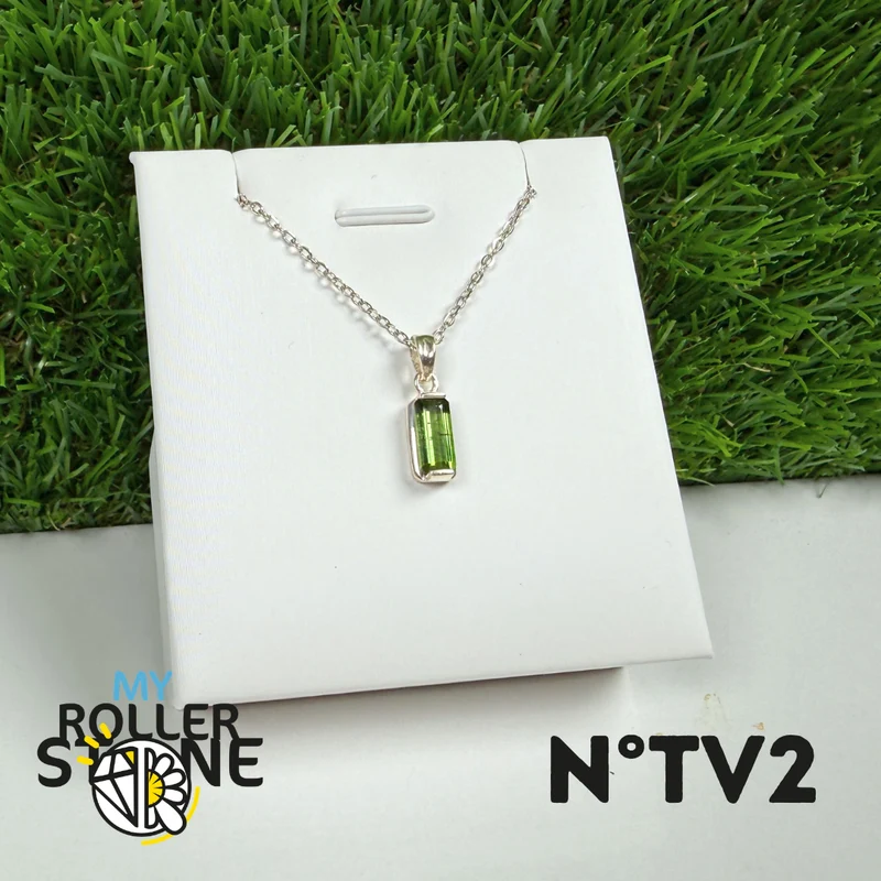 Colgante de turmalina verde (verdelita), plata de ley 925 #2