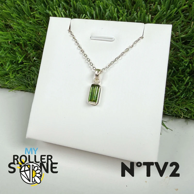 Colgante de turmalina verde (verdelita), plata de ley 925 #2