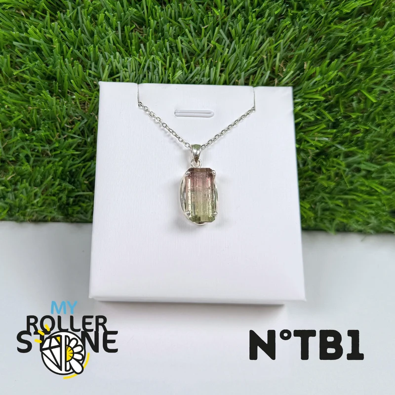 Colgante de turmalina sandía en plata de ley 925 - N.° 1
