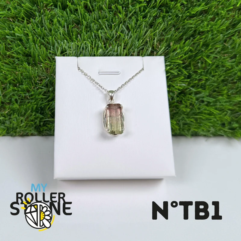 Colgante de turmalina sandía en plata de ley 925 - N.° 1