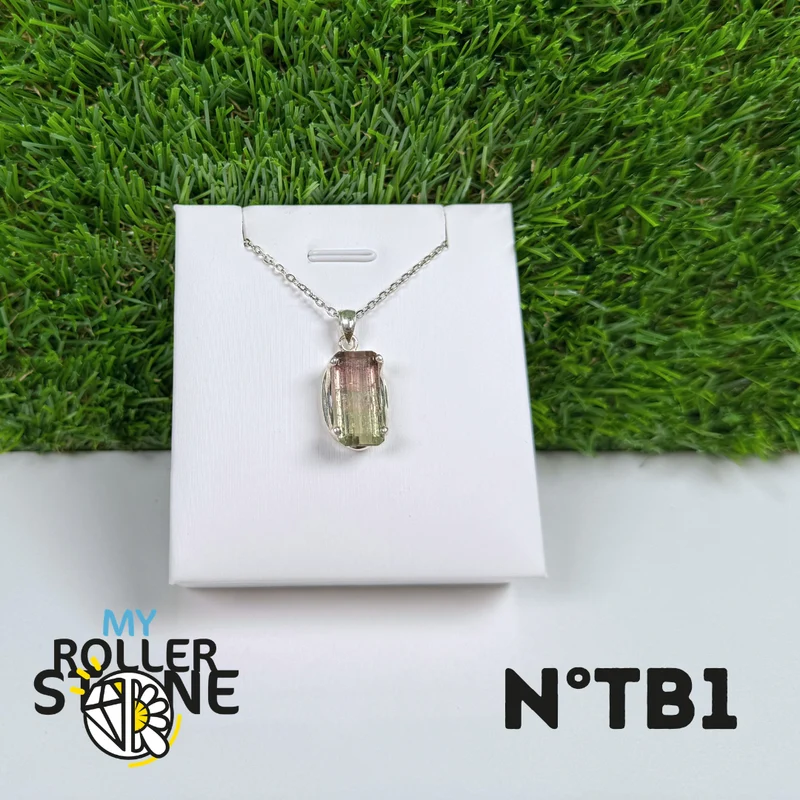 Colgante de turmalina sandía en plata de ley 925 - N.° 1