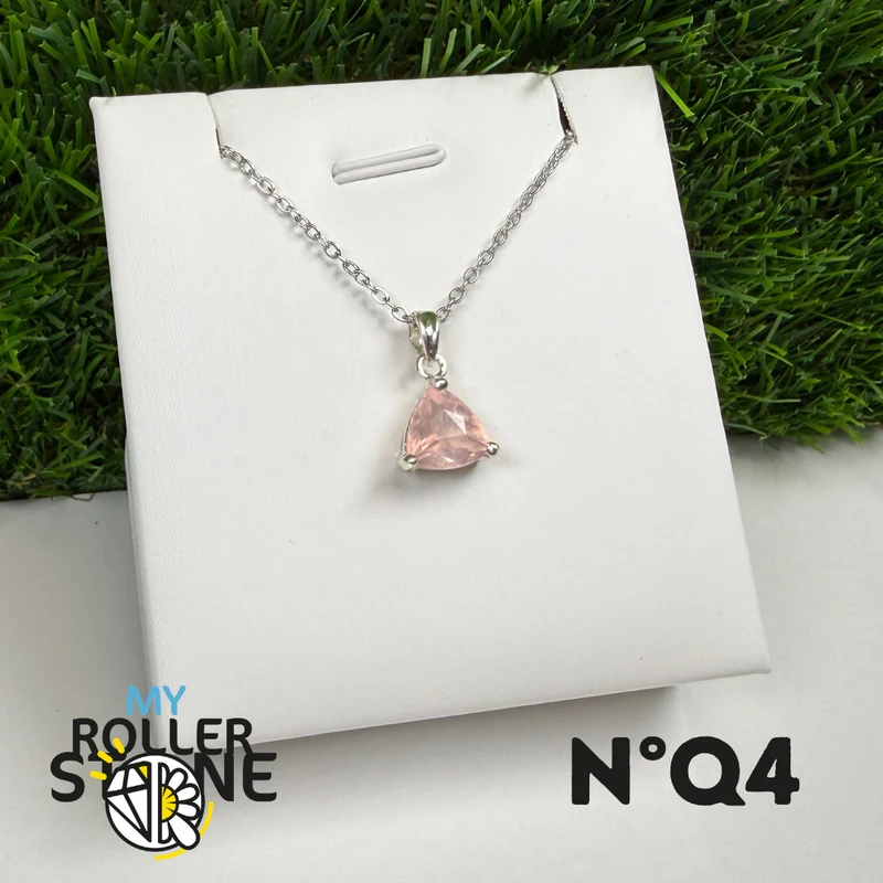 Colgante de cuarzo rosa en plata de ley 925 #QR4