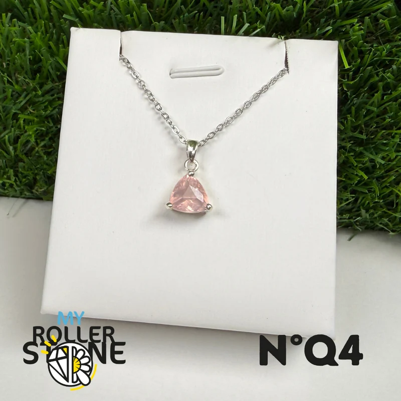 Colgante de cuarzo rosa en plata de ley 925 #QR4
