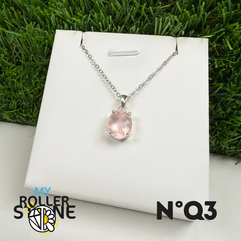 Colgante de cuarzo rosa en plata de ley 925 #QR3