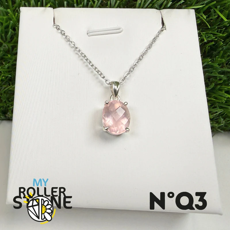 Colgante de cuarzo rosa en plata de ley 925 #QR3