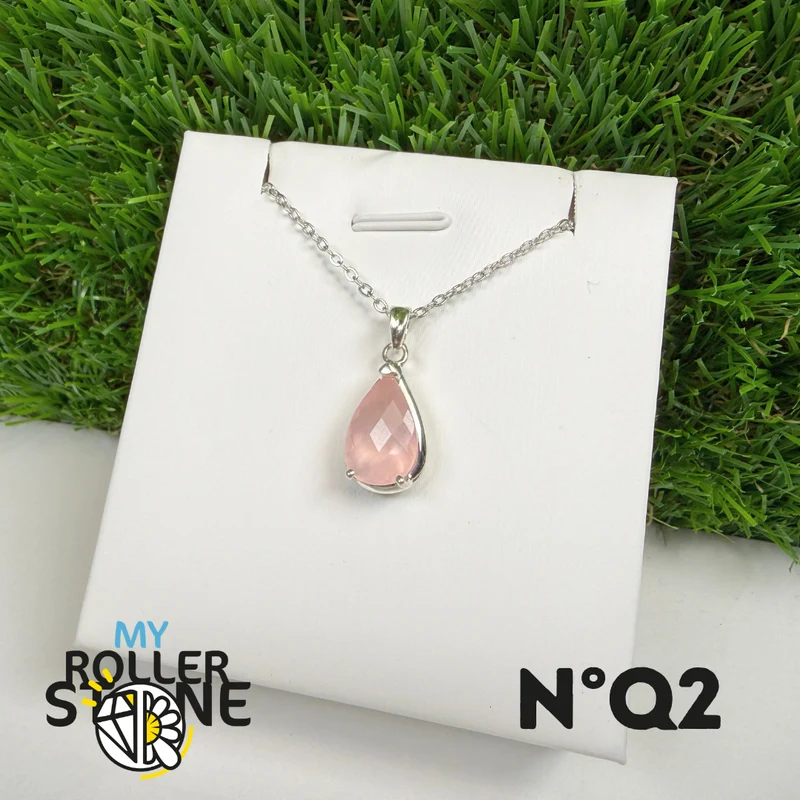 Colgante de cuarzo rosa en plata de ley 925 #QR2