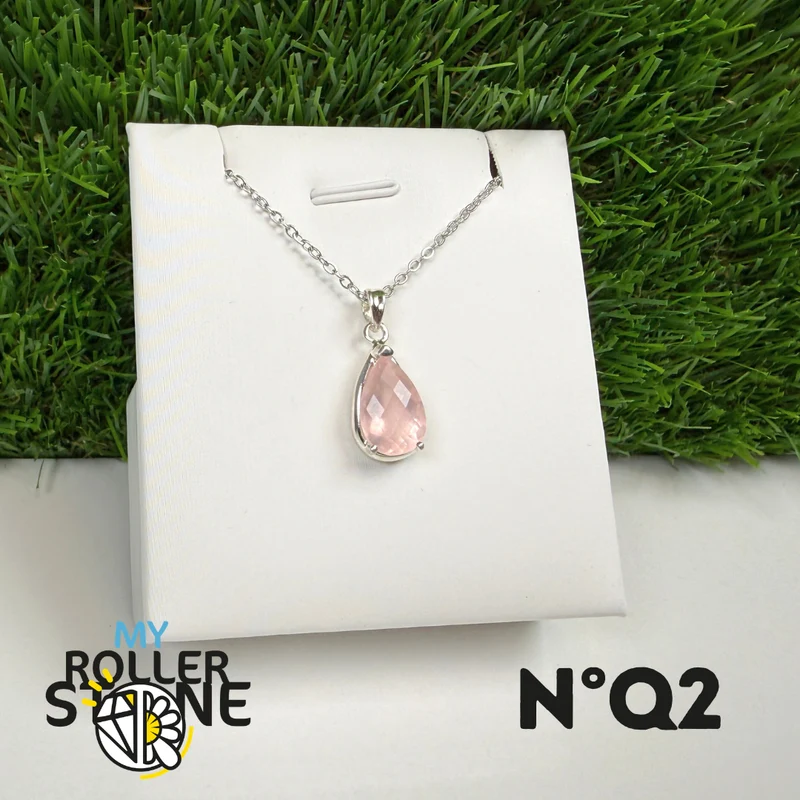 Colgante de cuarzo rosa en plata de ley 925 #QR2