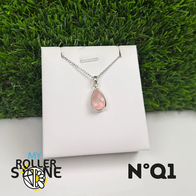 Colgante de cuarzo rosa en plata de ley 925 #QR1