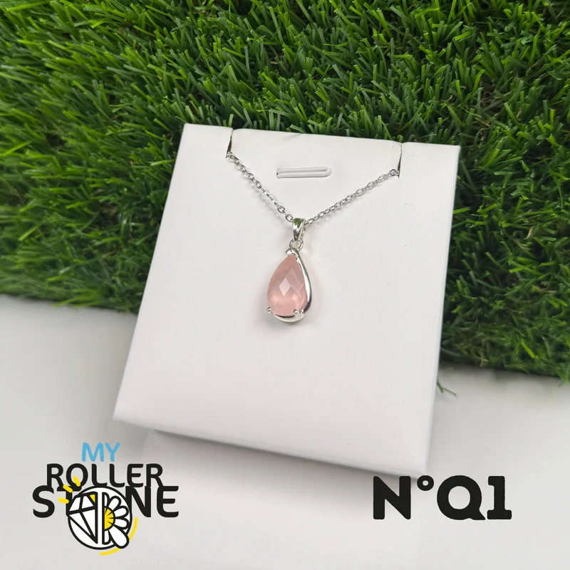 Colgante de cuarzo rosa en plata de ley 925 #QR1
