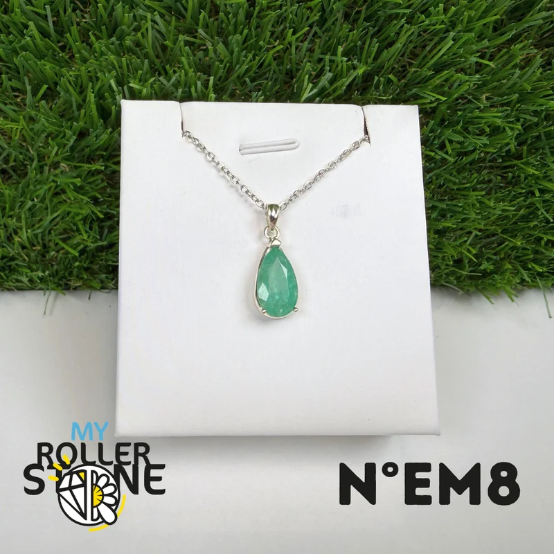 Colgante de esmeralda brasileña en plata de ley 925 #EM8