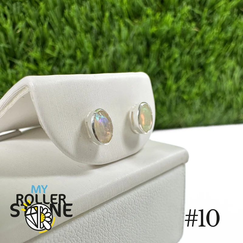 Pendientes de ópalo etíope ovalado de 5 x 3 mm en plata de ley 925 n.º 10