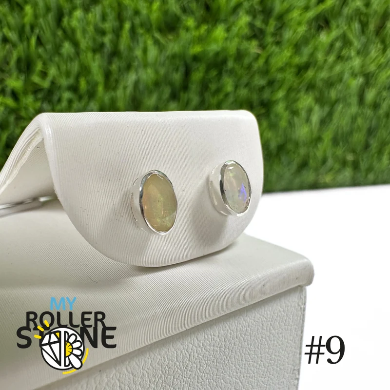 Pendientes de ópalo etíope ovalado de 5 x 3 mm en plata de ley 925 n.º 9