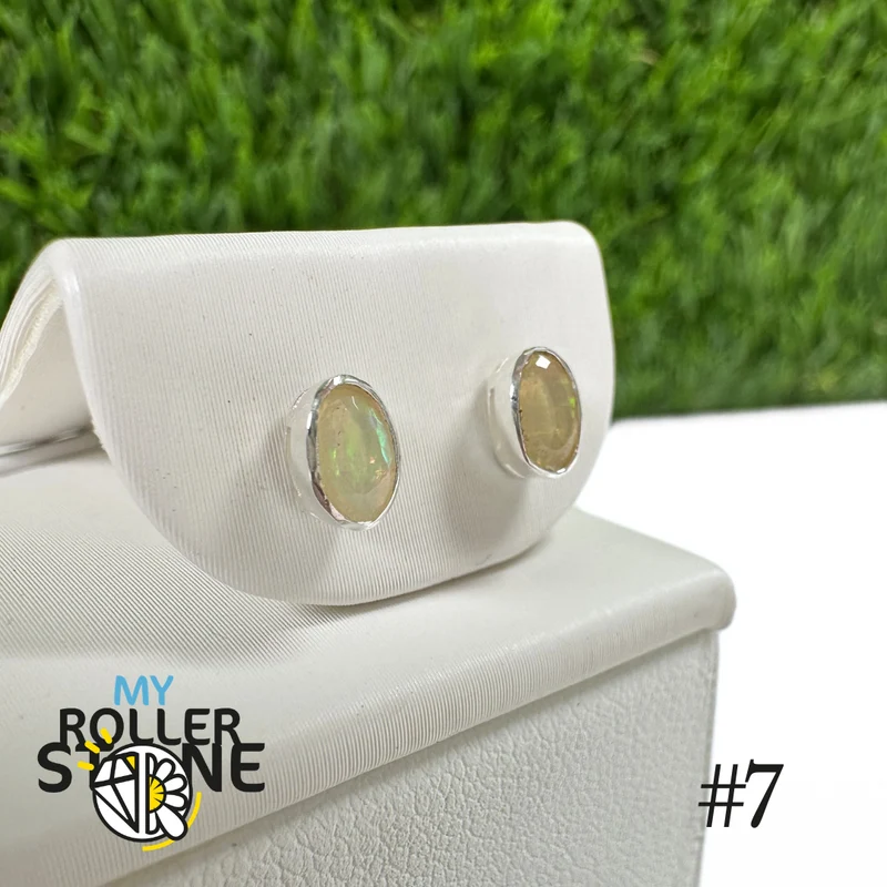 Pendientes de ópalo etíope ovalado de 5 x 3 mm en plata de ley 925 n.º 7