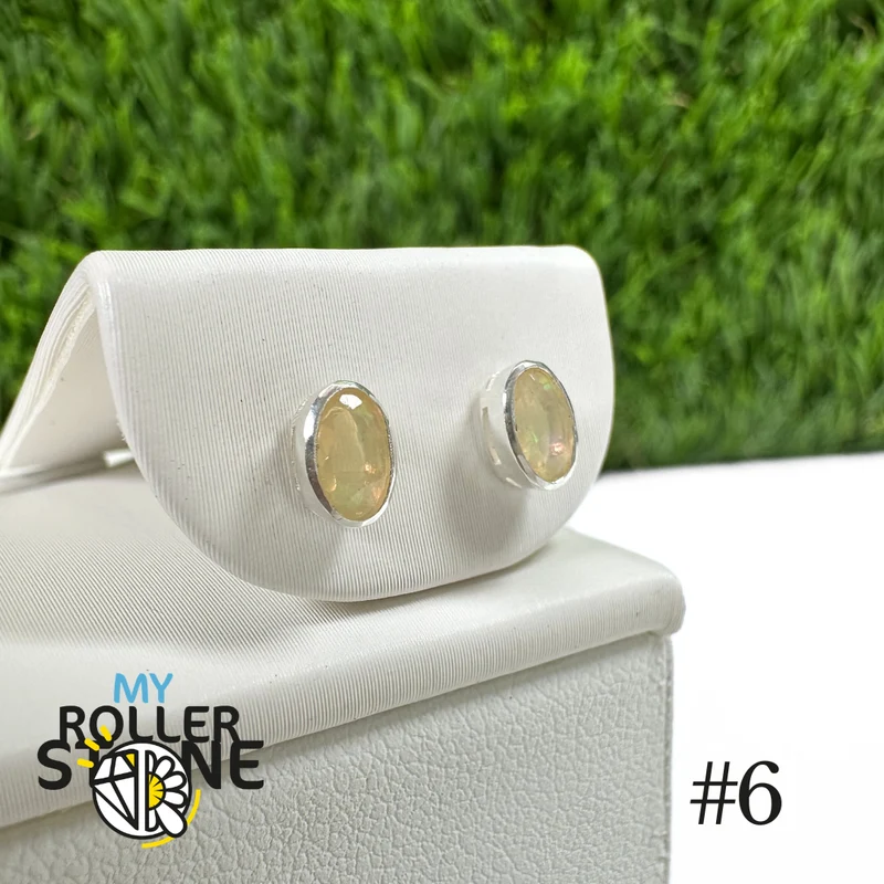 Pendientes de ópalo etíope ovalado de 5 x 3 mm en plata de ley 925 n.º 6