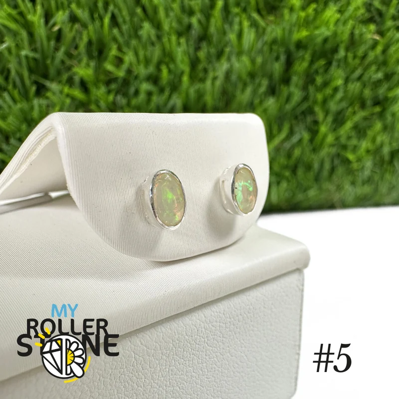 Pendientes de ópalo etíope ovalado de 5 x 3 mm en plata de ley 925 n.º 5