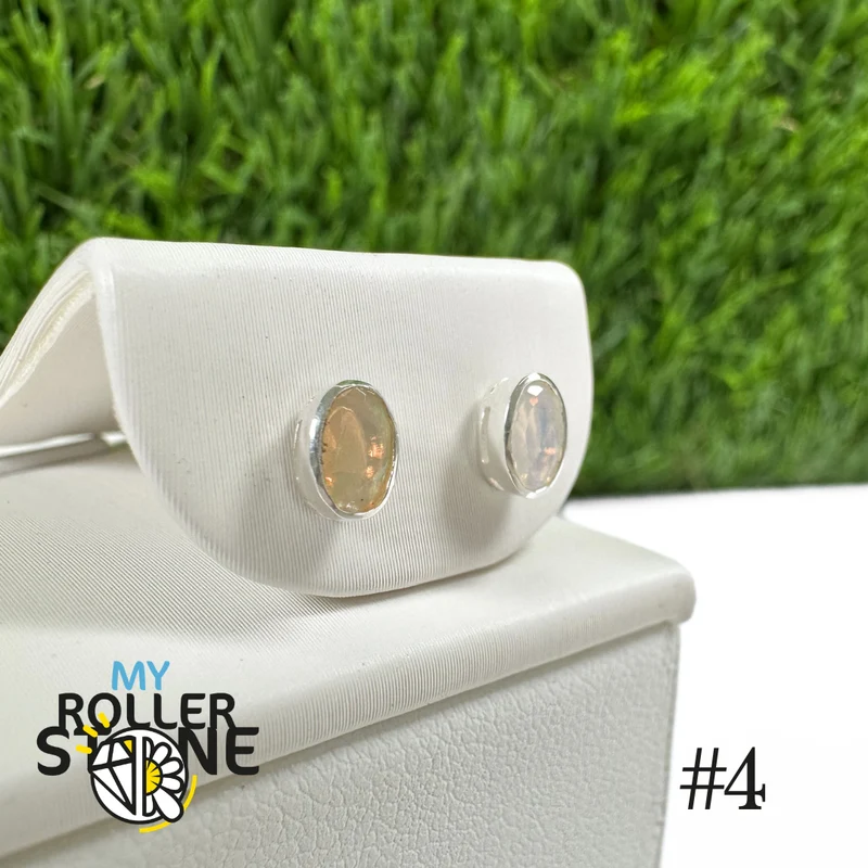 Pendientes de ópalo etíope ovalado de 5 x 3 mm en plata de ley 925 n.º 4