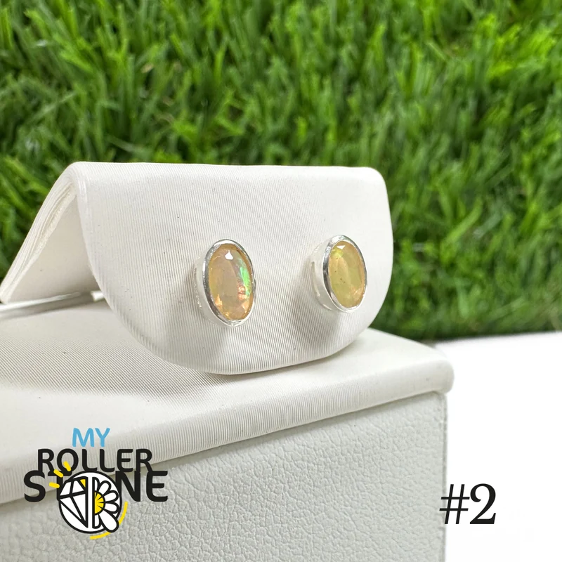 Pendientes de ópalo etíope ovalado de 5 x 3 mm en plata de ley 925 n.º 2
