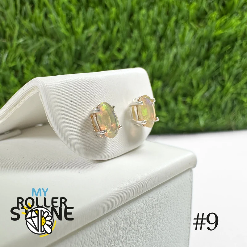 Pendientes de ópalo etíope ovalado de 6 x 4 mm en plata de ley 925 n.º 9
