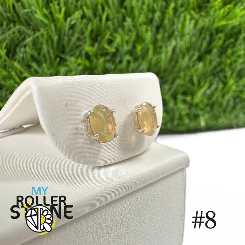 Pendientes de ópalo etíope ovalado de 6 x 4 mm en plata de ley 925 n.º 8