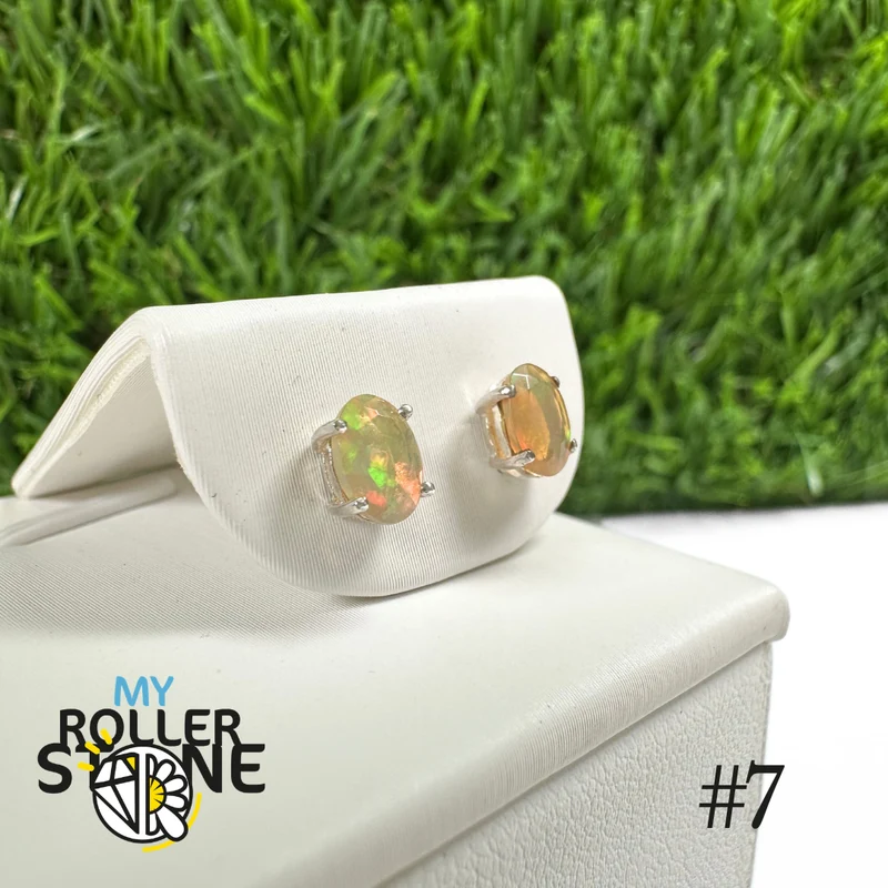 Pendientes de ópalo etíope ovalado de 6 x 4 mm en plata de ley 925 n.º 7