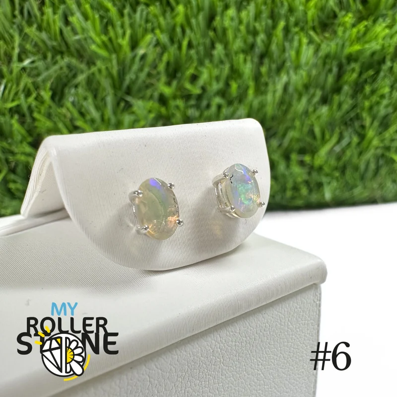 Pendientes de ópalo etíope ovalado de 6 x 4 mm en plata de ley 925 n.º 6