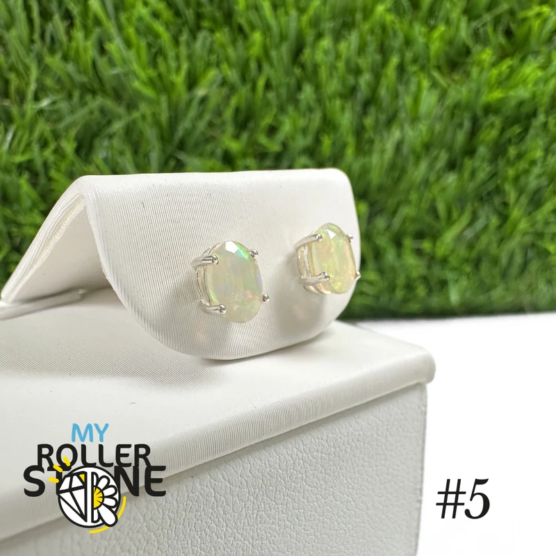 Pendientes de ópalo etíope ovalado de 6 x 4 mm en plata de ley 925 n.º 5