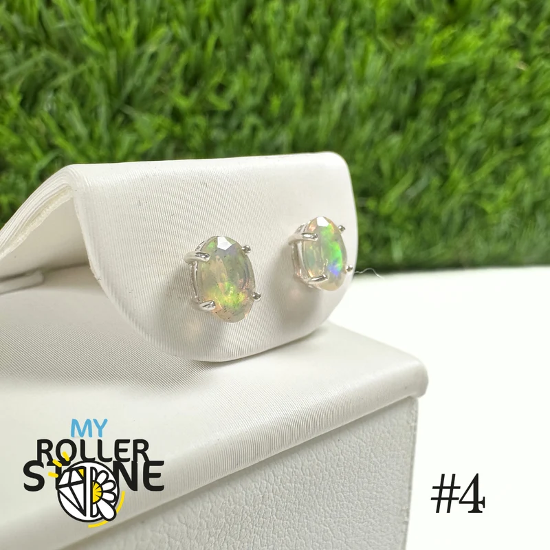 Pendientes de ópalo etíope ovalado de 6 x 4 mm en plata de ley 925 n.º 4