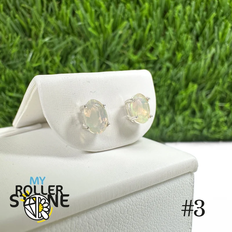 Pendientes de ópalo etíope ovalado de 6 x 4 mm en plata de ley 925 n.º 3