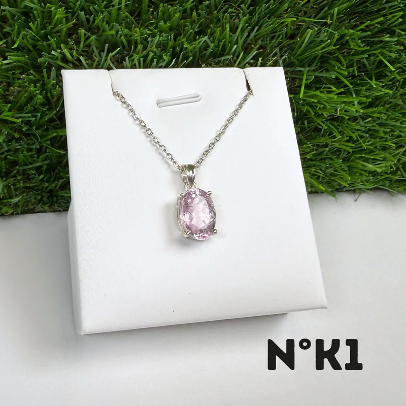 Colgante de kunzita, calidad gema, plata de ley 925