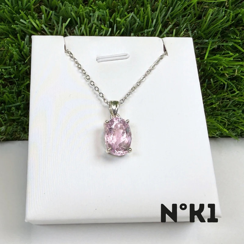 Colgante de kunzita, calidad gema, plata de ley 925