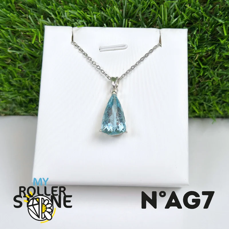 Colgante de aguamarina facetada en plata de ley 925 #AG7
