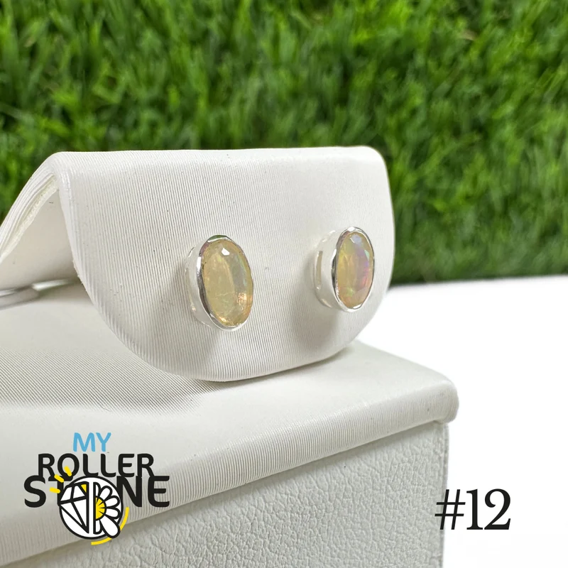 Pendientes de ópalo etíope ovalado de 5 x 3 mm en plata de ley 925 n.º 12