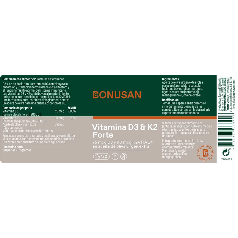 Vitamina D3 K2 Forte perlas | Bonusan