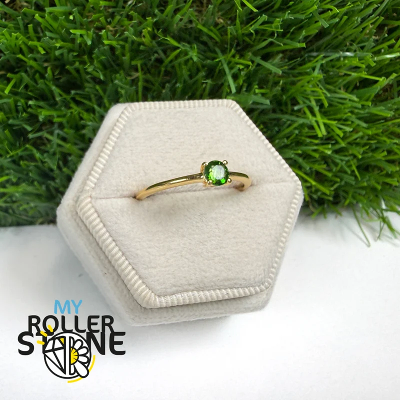 Anillo de diópsido, plata de ley 925, chapado en oro de 18 quilates, redondo (5 tamaños)