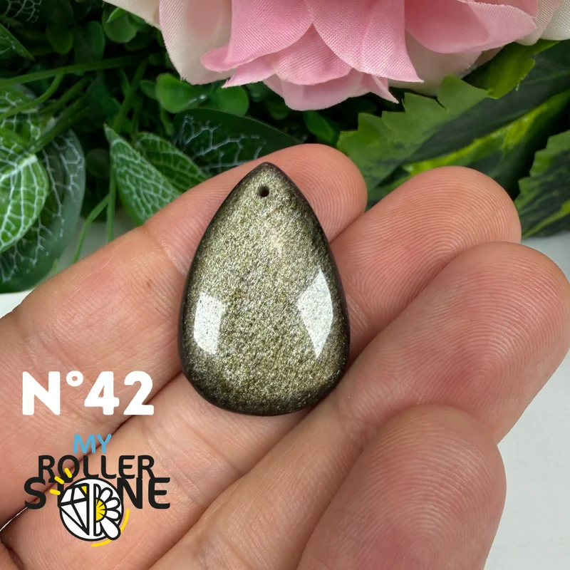 Colgante de obsidiana dorada perforada 5A